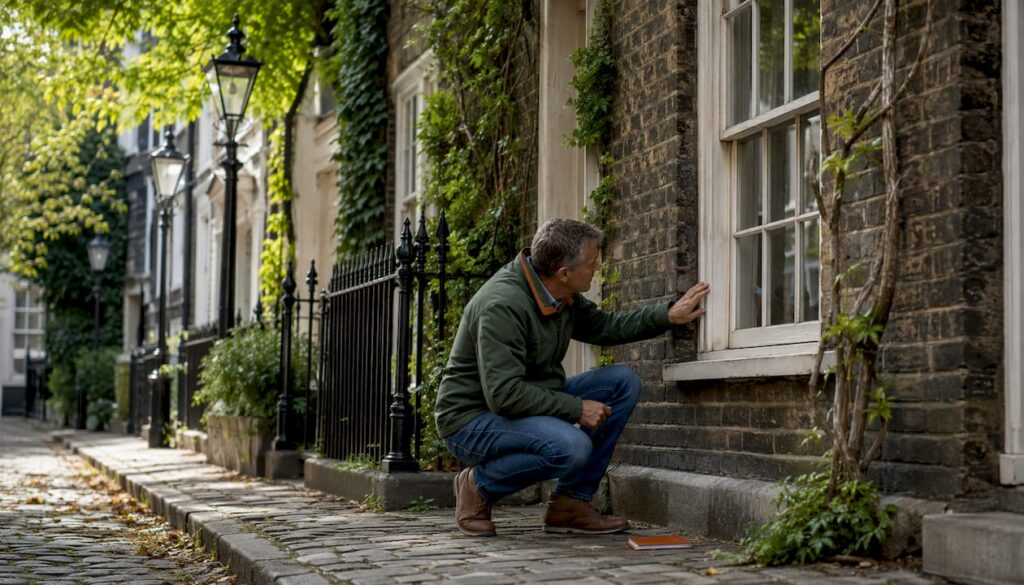 Street view of conservation area houses with sash windows