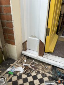 efore and after photo of a hardwood timber sill splice repair